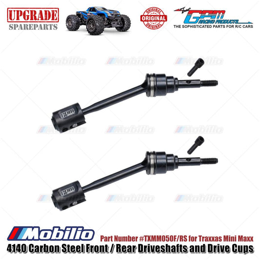 GPM Part #TXMM050F/RS 4140 Carbon Steel Front / Rear Driveshafts and Drive Cups for RC Traxxas Mini Maxx