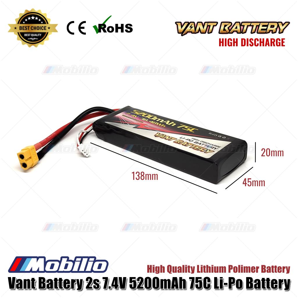 Baterai Vant 7.4V 2S 5200mAh 75C Lithium Polymer LiPo RC Soft Case