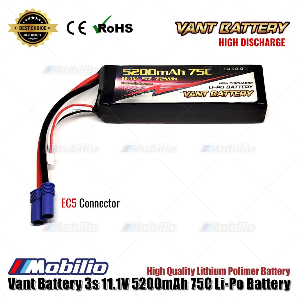 Baterai LiPo Polimer Lithium Vant 11.1V 3S 5200mAh 75C Baterai RC Soft Case