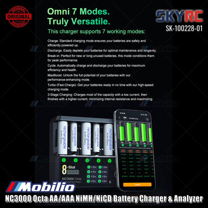 SkyRC NC3000 Pengisi Daya & Penganalisis Baterai NiMH/NiCD Octa AA/AAA SK-100228-01