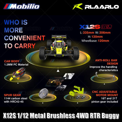 Rlaarlo X12S Buggy 1/12 Metal Brushless 4WD RTR 2.4GHz Mini High Speed ​​Remote Control