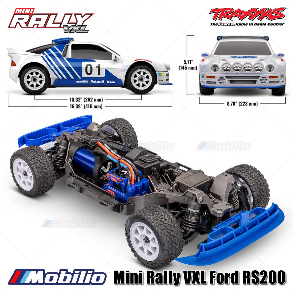 Traxxas 108046-1 Mini Rally VXL Ford RS200 Sistem Tenaga Brushless Bodi Tanpa Klip Rakitan Lengkap RTR dengan Sistem Radio TQi 2.4 GHz TSM