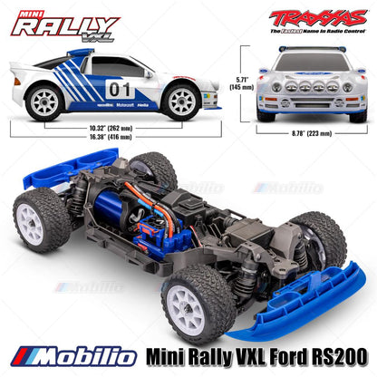 Traxxas 108046-1 Mini Rally VXL Ford RS200 Sistem Tenaga Brushless Bodi Tanpa Klip Rakitan Lengkap RTR dengan Sistem Radio TQi 2.4 GHz TSM