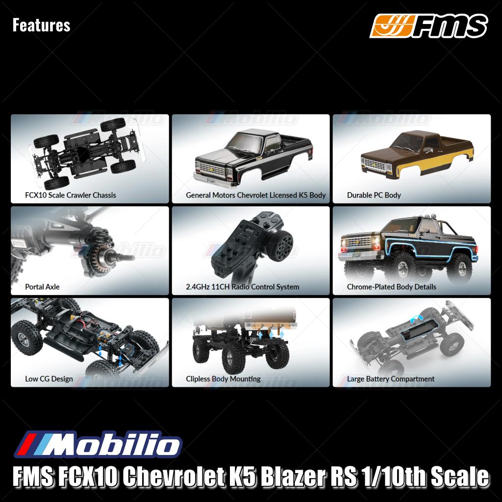FMS FCX10 Chevrolet K5 Blazer RS ​​1/10 Lisensi Resmi RTR RC Crawler Performa Ekstrem