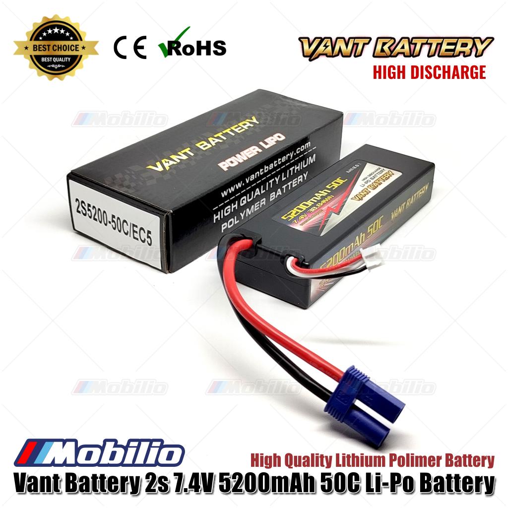 Baterai Vant Lipo 2S 7.4 Volt 5200mAh 50C Lithium Polimer Hard Case EC3 EC5 untuk RC Axial Arrma ESC Spektrum IC3 IC5