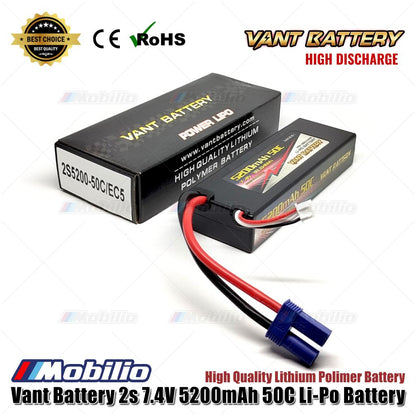 Baterai Vant Lipo 2S 7.4 Volt 5200mAh 50C Lithium Polimer Hard Case EC3 EC5 untuk RC Axial Arrma ESC Spektrum IC3 IC5