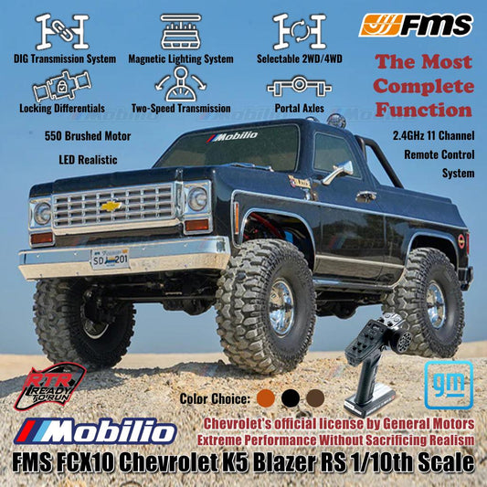 FMS FCX10 Chevrolet K5 Blazer RS ​​1/10 Lisensi Resmi RTR RC Crawler Performa Ekstrem