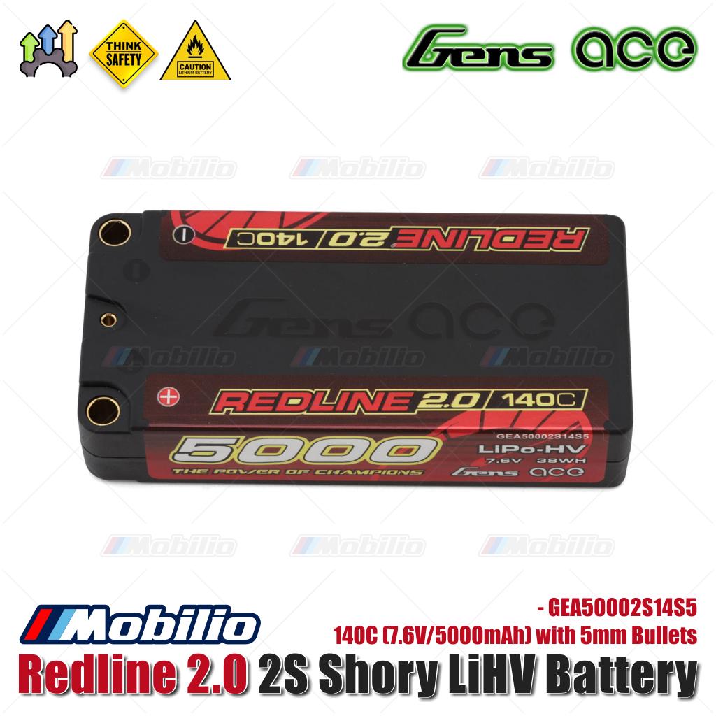 Gens Ace Redline 2.0 2S Shory LiHV Battery 140C (7.6V/5000mAh) with 5mm Bullets - GEA50002S14S5