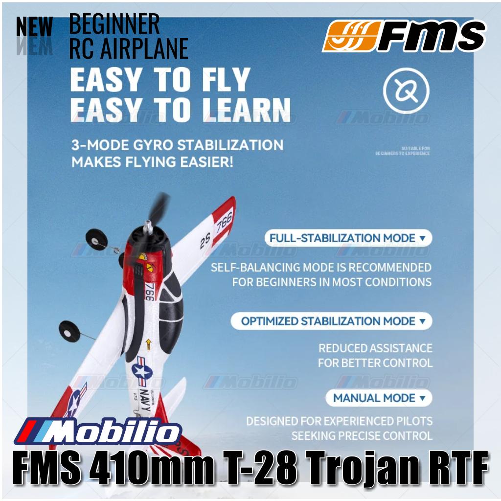 Pesawat RC Mikro FMS 410mm T-28 Trojan RTF Mudah Diterbangkan untuk Pemula