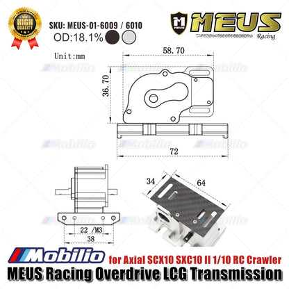 MEUS Racing Overdrive LCG Transmission MEUS-01-6009 / 10 untuk Axial SCX10 SXC10 II 1/10 RC Crawler