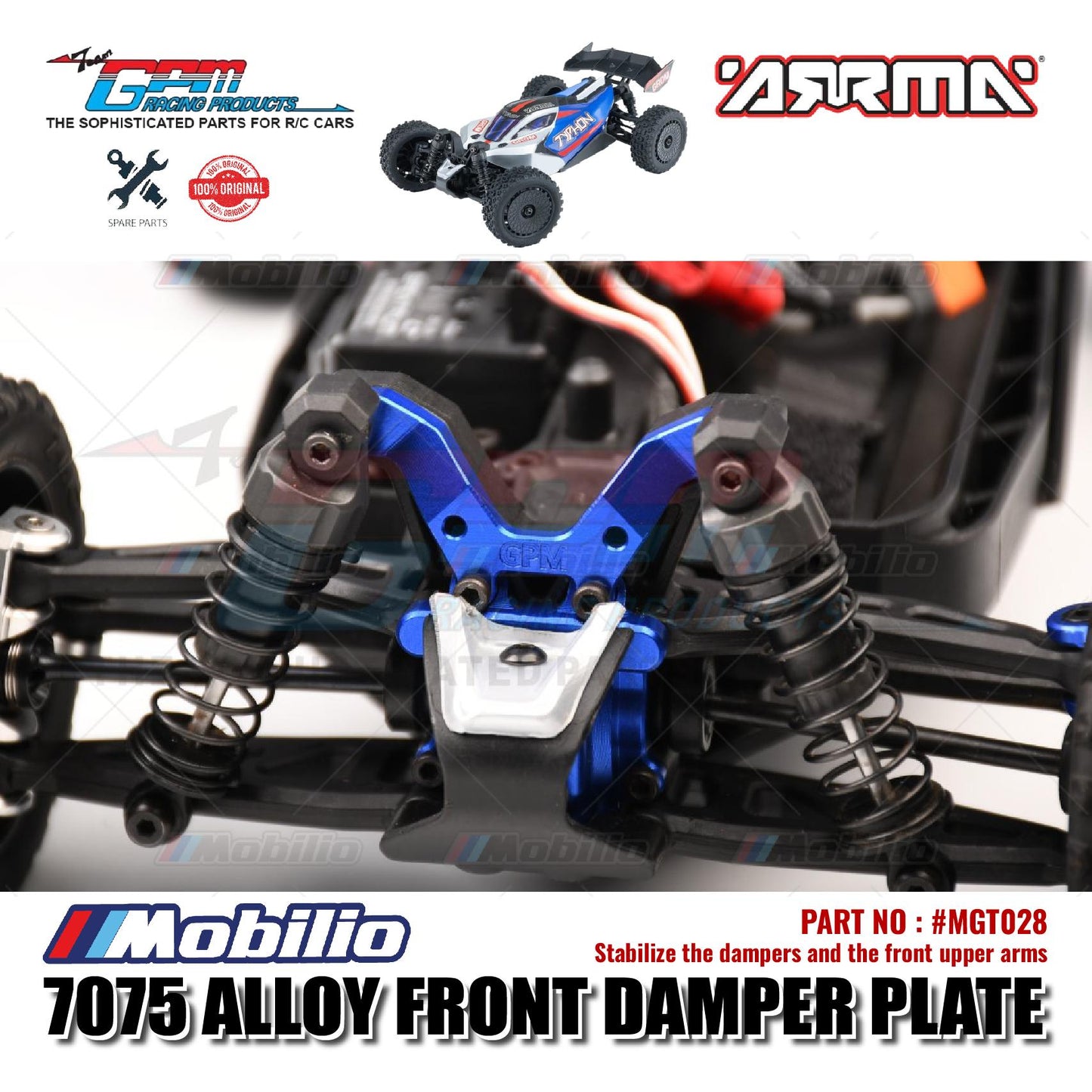 GPM Part #MGT028 Alloy Front Damper Plate Arrma 1/18 Typhon Grom Mega RC Buggy