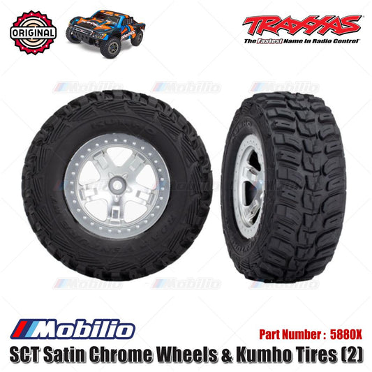 Traxxas Part #5880X SCT Satin Chrome Wheels & Kumho Tires (2)