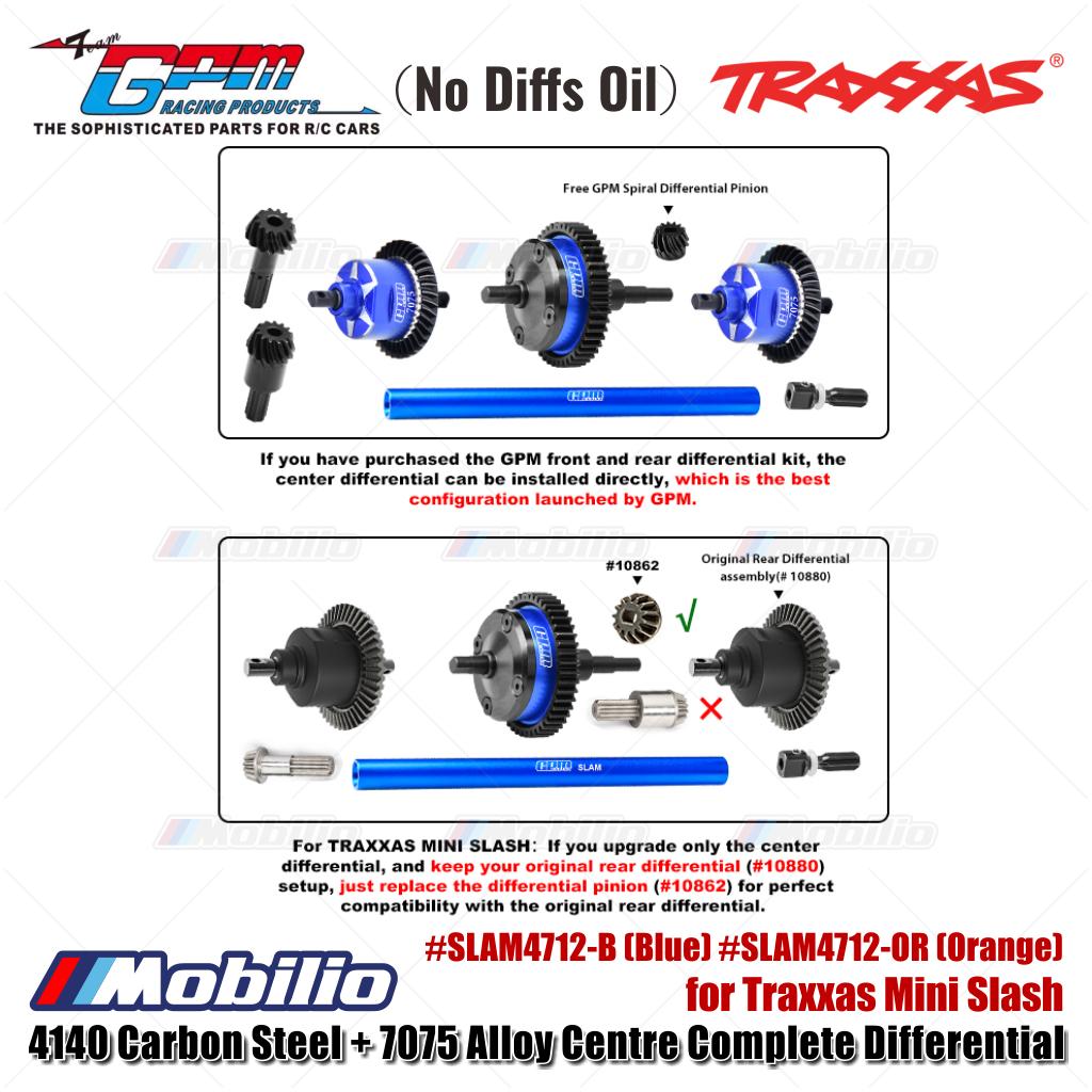 GPM Part #SLAM4712-B (Blue) #SLAM4712-OR (Orange) 4140 Carbon Steel + 7075 Alloy Centre Complete Differential for Traxxas Mini Slash Upgrade