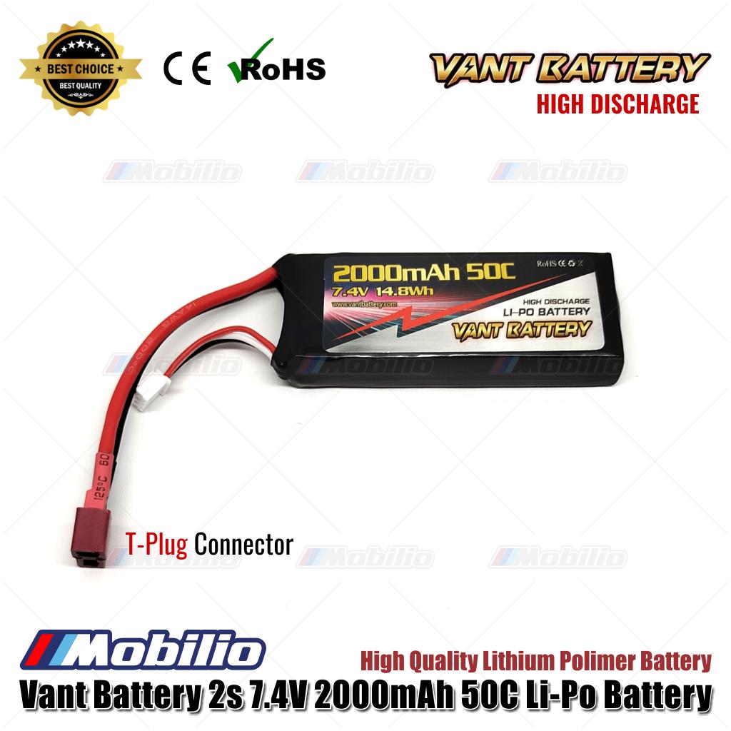 Baterai LiPo Polimer Lithium Vant 7.4V 2S 2000mAh 50C Casing Lembut RC
