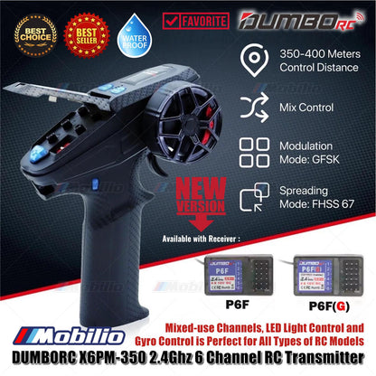 Dumborc X6PM-350 2.4GHz 6CH Radio Transmitter RC with P6F P6FG Receiver for RC Vehicle Car Boat Tank Model Parts Portable Remote Controller