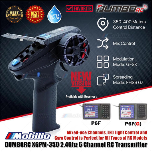 Dumborc X6PM-350 2.4GHz 6CH Radio Transmitter RC with P6F P6FG Receiver for RC Vehicle Car Boat Tank Model Parts Portable Remote Controller