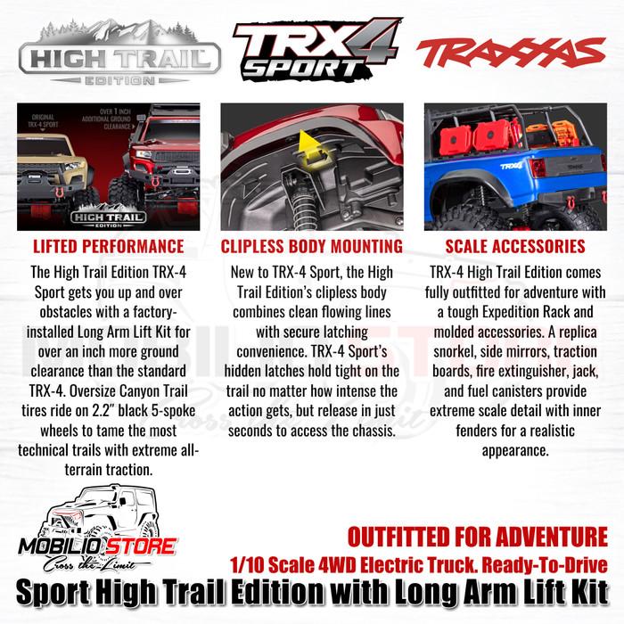 Traxxas 82044-4 TRX4 Sport High Trail Edition dengan Long Arm RC Crawler RTR 4WD Clipless