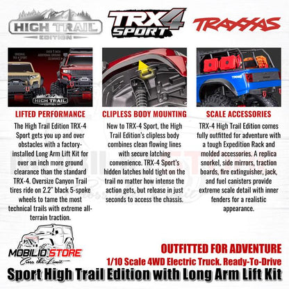 Traxxas 82044-4 TRX4 Sport High Trail Edition dengan Long Arm RC Crawler RTR 4WD Clipless