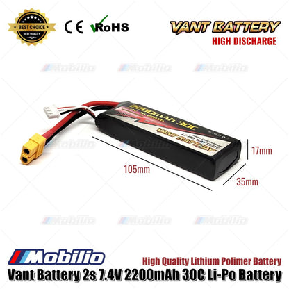 Baterai Vant 7.4V 2S 2200mAh 30C Lithium Polimer LiPo Soft Case