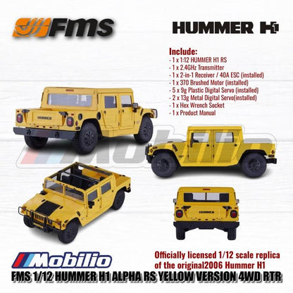 FMS Hummer H1 Alpha RS 1/12 Versi RTR Tenaga Listrik dengan Pemancar 2.4Ghz RC Crawler Petualangan