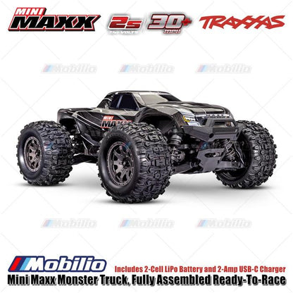 Traxxas 107154-1 Mini Maxx Monster Truck Rakitan Lengkap Brushless Siap Balap (RTR) Termasuk Baterai &amp; Charger Kecepatan 30+ mph Penggerak 4WD Tahan Air Sistem Radio TQ 2.4 GHz