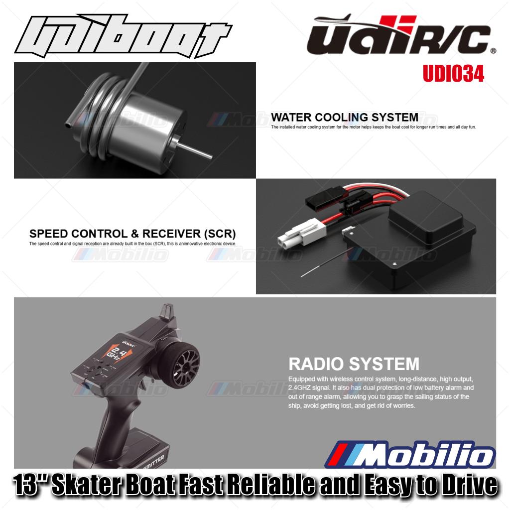 UDIR/C UDI034 13″ Skater Boat Fast Reliable and Easy to Drive Waterproof Self-Righting RC Kapal Perahu RTR