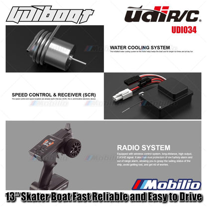 UDIR/C UDI034 13″ Skater Boat Fast Reliable and Easy to Drive Waterproof Self-Righting RC Kapal Perahu RTR