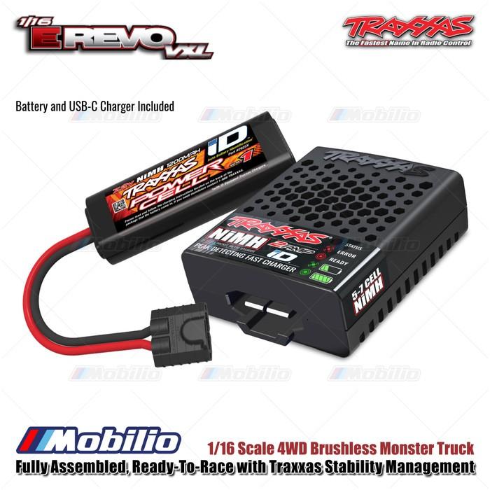 Traxxas 71076-8 Mini E-Revo VXL 1/16 Scale 4WD Brushless Monster Truck Fully Assembled RTR dengan TSM dan Baterai NiMH 7.2V