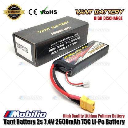 Baterai LiPo Vant 7.4V 2S 2600mAh 75C Lithium Polimer RC Soft Case