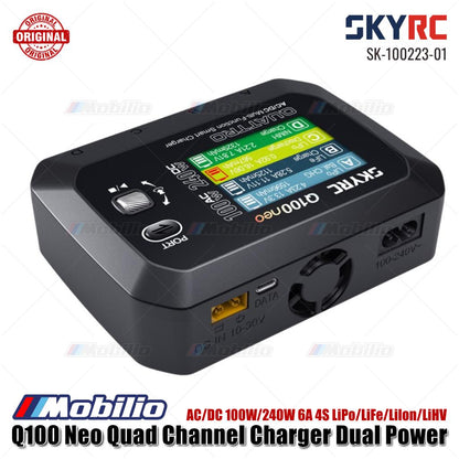 SKYRC #SK-100223-01 Pengisi Daya Empat Saluran Q100 Neo Daya Ganda AC/DC 100W/240W 6A 4S LiPo/LiFe/LiIon/LiHV