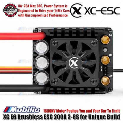 ESC Sensor Tanpa Sikat XC-ESC E6 untuk Mobil RC LiPo 3-8S 200A Kontinu BEC 8A 25A Puncak