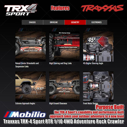 Traxxas 82224-4 TRX-4 Sport 1/10 Scale 4X4 Trail Truck Waterproof Electronics with TQ 2.4 GHz 2-Channel Radio System RTR