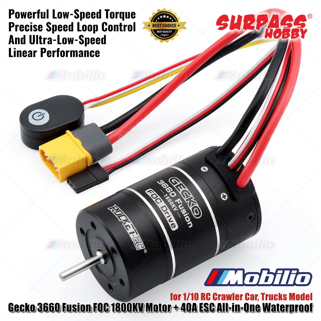 Surpass Hobby Gecko 3660 Fusion FOC 1800KV Motor + 40A ESC All-in-One Waterproof for 1/10 RC Crawler Car Trucks Model