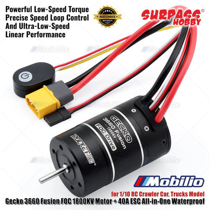 Surpass Hobby Gecko 3660 Fusion FOC 1800KV Motor + 40A ESC All-in-One Waterproof for 1/10 RC Crawler Car Trucks Model