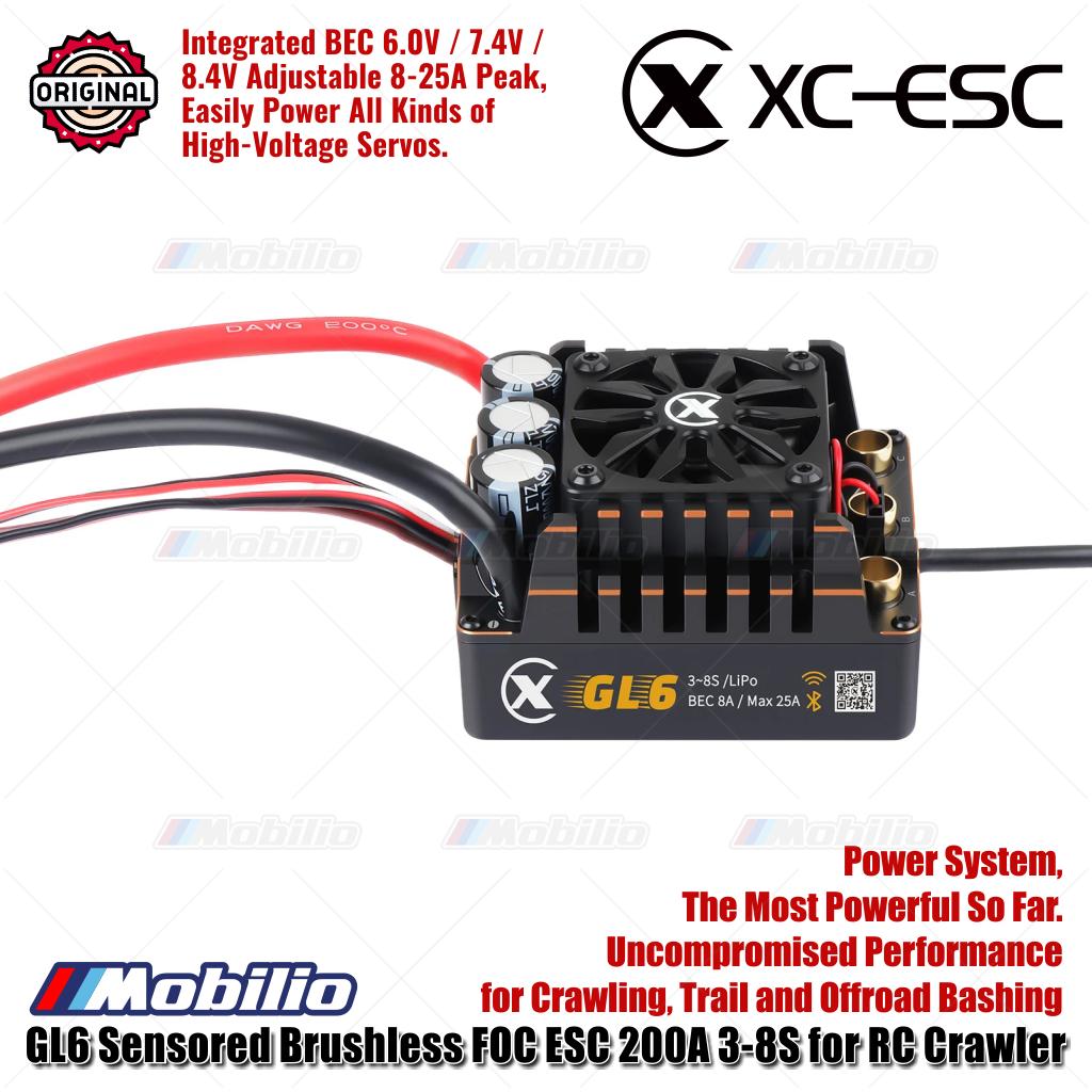XC-ESC GL6 Sensored Brushless FOC ESC 200A 3-8S untuk RC Crawler Trail dan Offroad Bashing