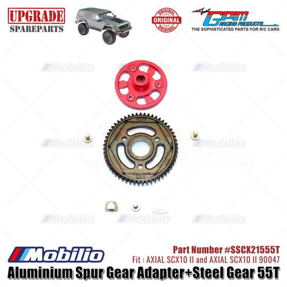 GPM Part #SSCX21555T Aluminium Spur Gear Adapter and Steel Gear 55T RC Upgrade Axial SCX10 II Crawler Adventure