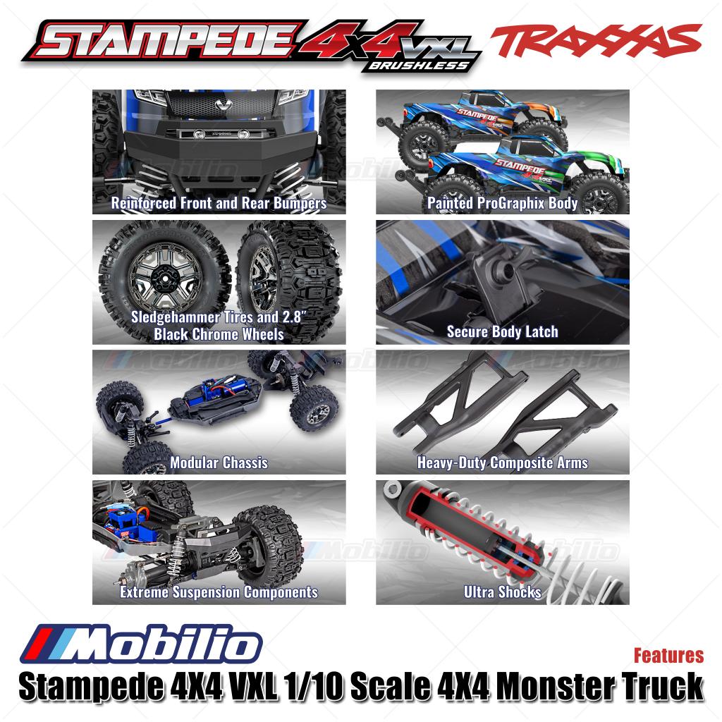 Traxxas 90376-4 Stampede VXL 1/10 Skala 4X4 Truk Monster Rakitan Penuh Tahan Air RTR dengan TQi TSM