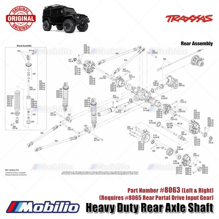 Traxxas Part #8063 Heavy Duty Rear Axle Shaft Part Left & Right Requires #8065 Rear Portal Drive Input Gear for TRX-4 TRX-6