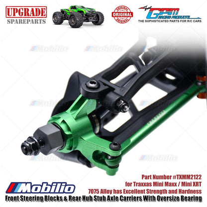 GPM Part #TXMM2122 7075 Alloy Front Steering Blocks & Rear Hub Stub Axle Carriers with Oversize Bearing for RC Traxxas Mini Maxx / Mini XRT