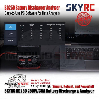 SKYRC BD250 250W 35A LiPo/LiHV/NiMH Penguras Baterai dan Penganalisis Baterai