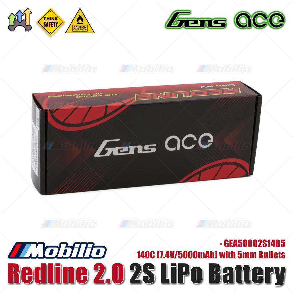 Gens Ace Redline 2.0 2S LiPo Battery 140C (7.4V/5000mAh) with 5mm Bullets - GEA50002S14D5