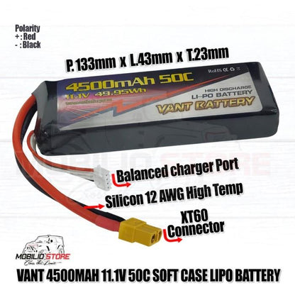 Baterai Lipo Vant 3S 11.1 Volt 4500 mAh 50C Baterai RC Lithium Polimer