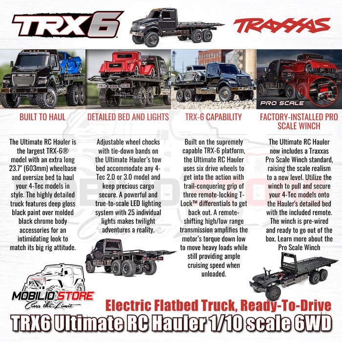 Traxxas 88086-84 TRX6 Ultimate RC Hauler skala 1/10 6WD Truk Bak Datar Elektrik Tanpa Klip
