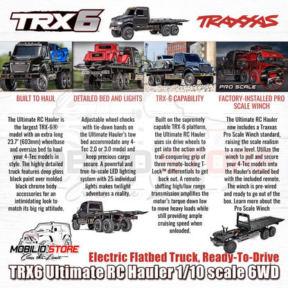 Traxxas 88086-84 TRX6 Ultimate RC Hauler skala 1/10 6WD Truk Bak Datar Elektrik Tanpa Klip