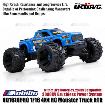 UDIR/C UD1610PRO 1/16 4X4 RC Monster Truck 2S/3S Compatible 3800KV Brushless Power System RTR