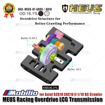 MEUS Racing Overdrive LCG Transmission MEUS-01-6009 / 10 untuk Axial SCX10 SXC10 II 1/10 RC Crawler