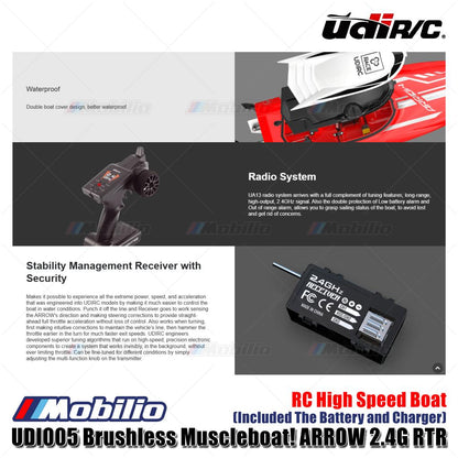 UDIR/C UDI005 Brushless Muscleboat! ARROW 2.4G RC High Speed Boat RTR