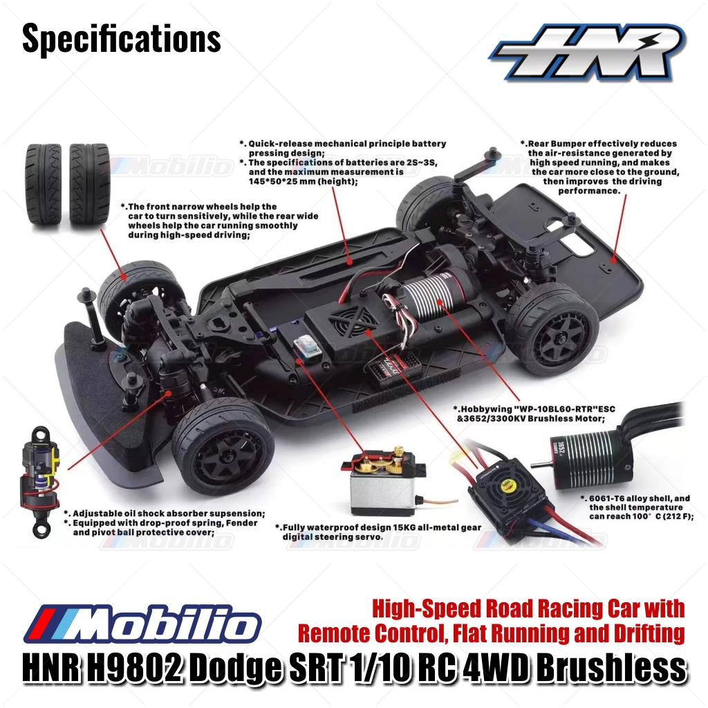 HNR H9802 Panther Dodge SRT 1/10 RC 4WD Brushless High-Speed Road Racing Car with Remote Control Flat Running and Drifting