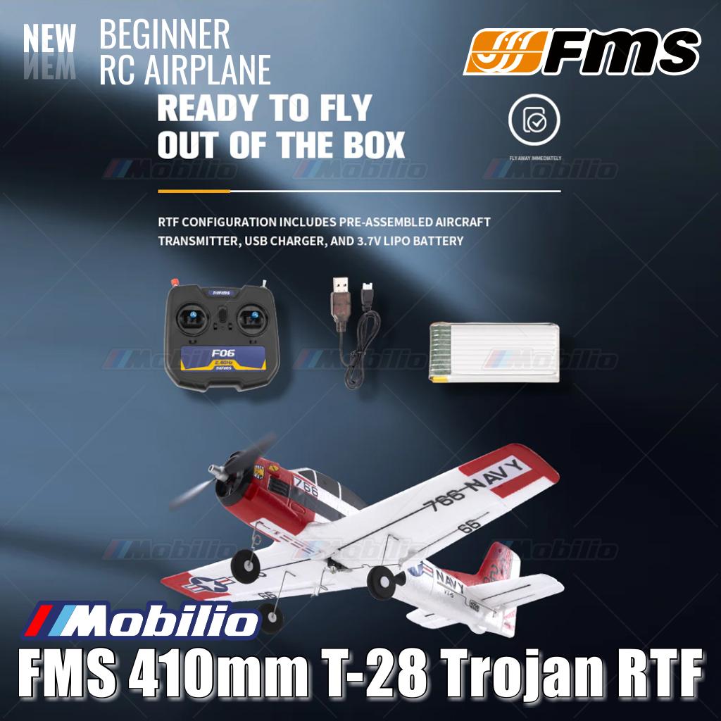 Pesawat RC Mikro FMS 410mm T-28 Trojan RTF Mudah Diterbangkan untuk Pemula
