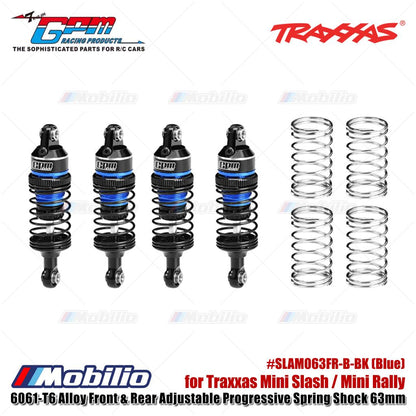 GPM Part #SLAM063FR 6061-T6 Alloy Front & Rear Adjustable Progressive Spring Shock 63mm for Traxxas Mini Slash / Mini Rally Upgrade